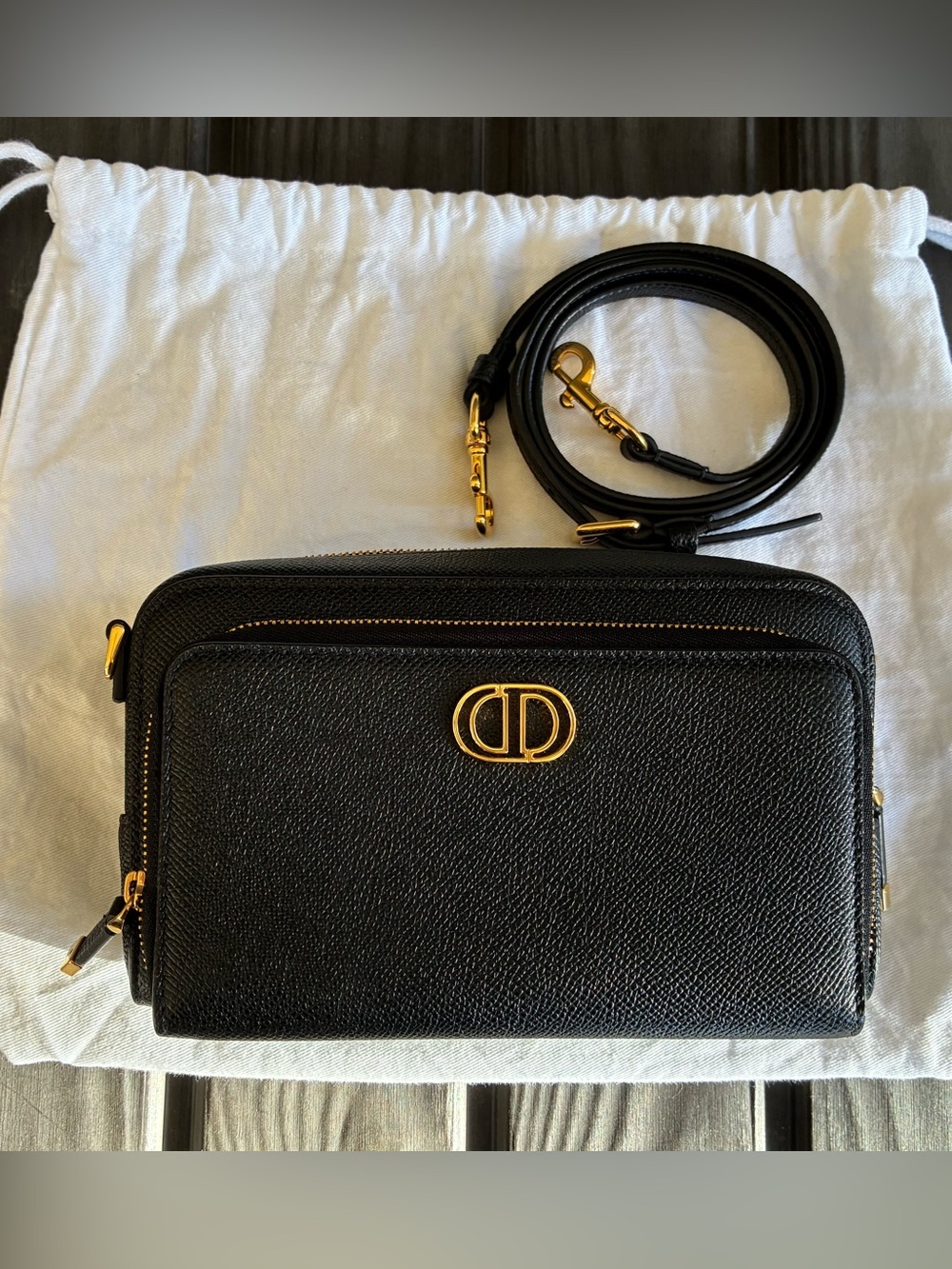 Authentic Dior Caro Black Double Pouch Crossbody Bag - Like New